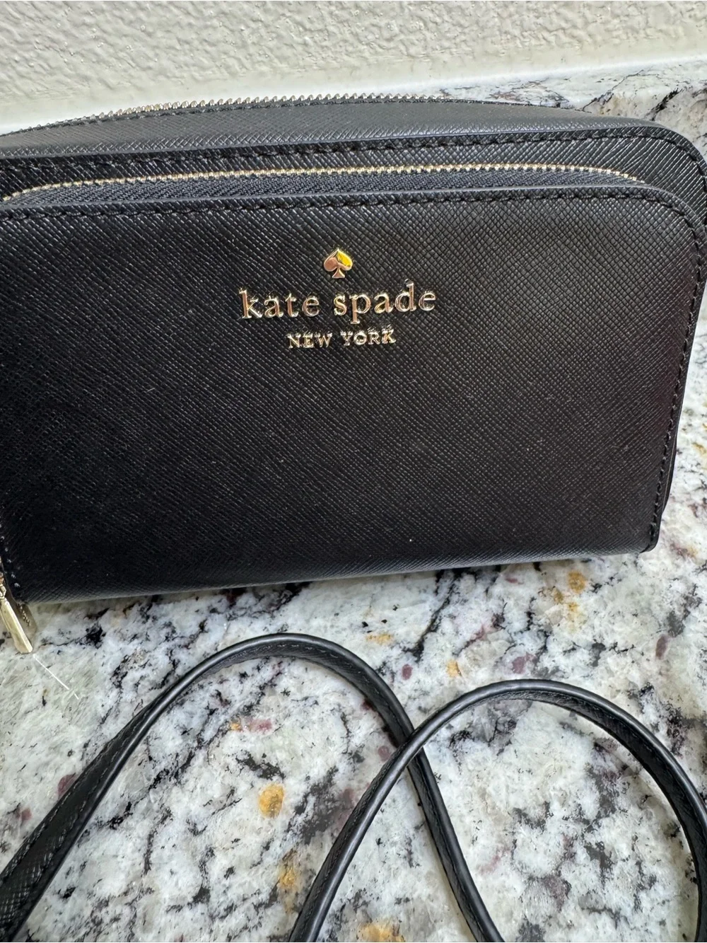 kate spade Black Saffiano Double-Zip Crossbody Bag